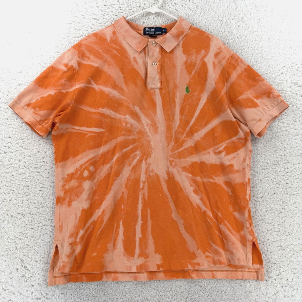 Polo By Ralph Lauren Polo Shirt Mens XL Orange Tie Dye Cotton Knit Pony Logo Top